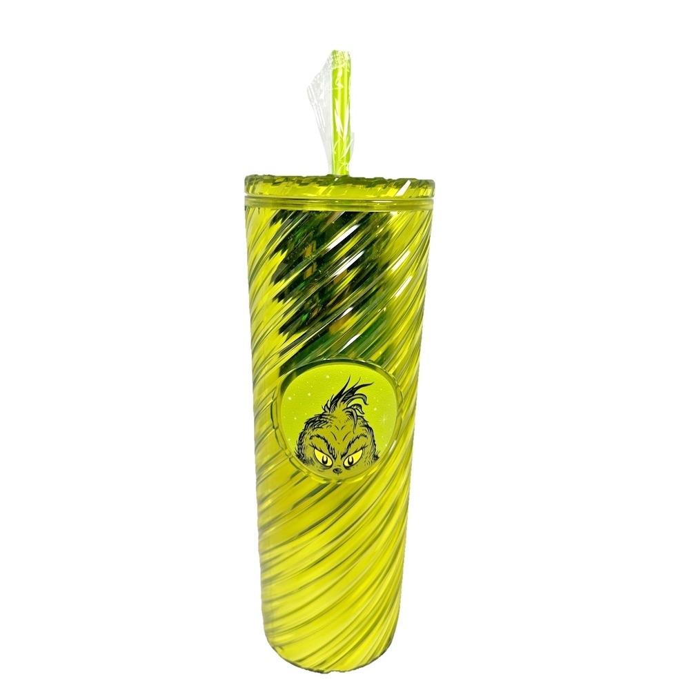 Grinch‎ 24oz Green Swirl Tumbler w/ Straw Bioworld Cup